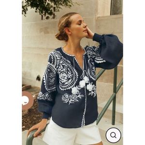 BNWT! ECE blouse! March 11 XS! Blousy, white & navy! Excellent quality!